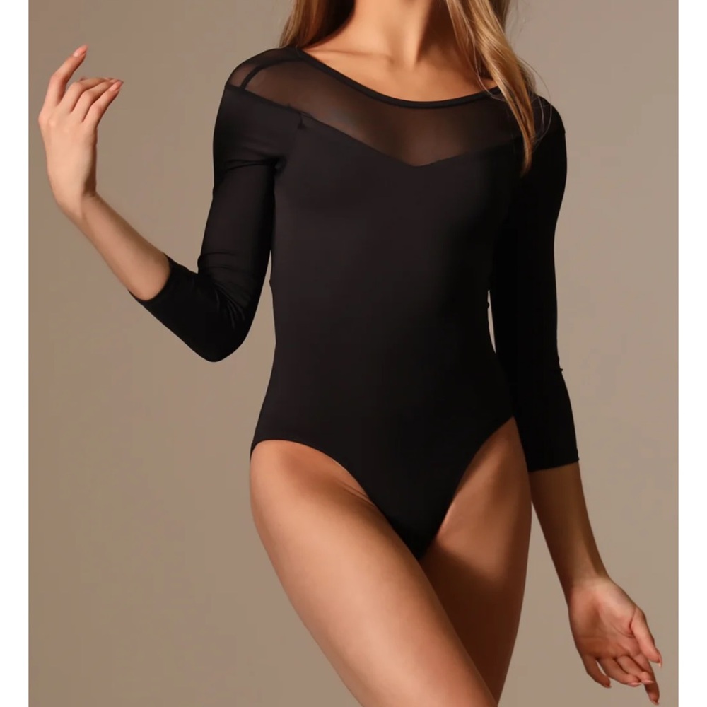 Black Fitted 3/4 Sleeve Bodysuit